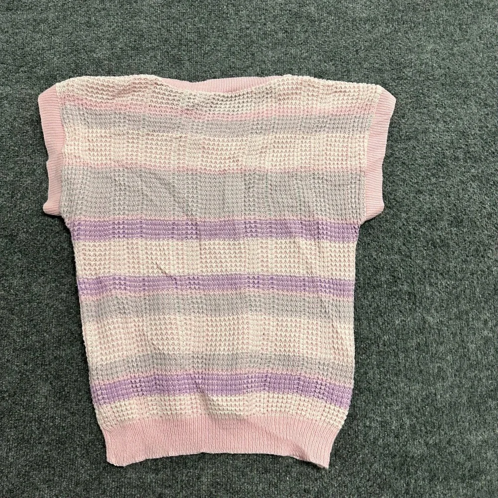 Unbranded Sweater Vest Womens Size M Pink Purple Striped USA Made Waffle Knit